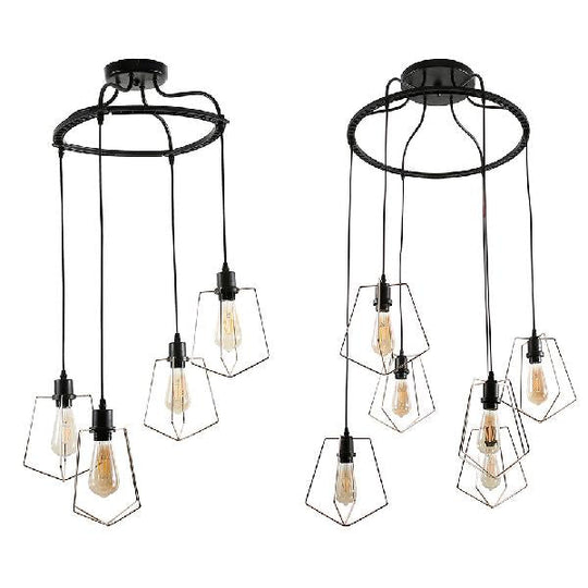 Wire Frame Vintage Style Metal Geometric Suspension Light - 4/6 Lights - Dining Room Hanging Lamp (Black/Gold)