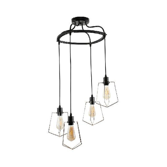 Wire Frame Vintage Style Metal Geometric Suspension Light - 4/6 Lights - Dining Room Hanging Lamp (Black/Gold)