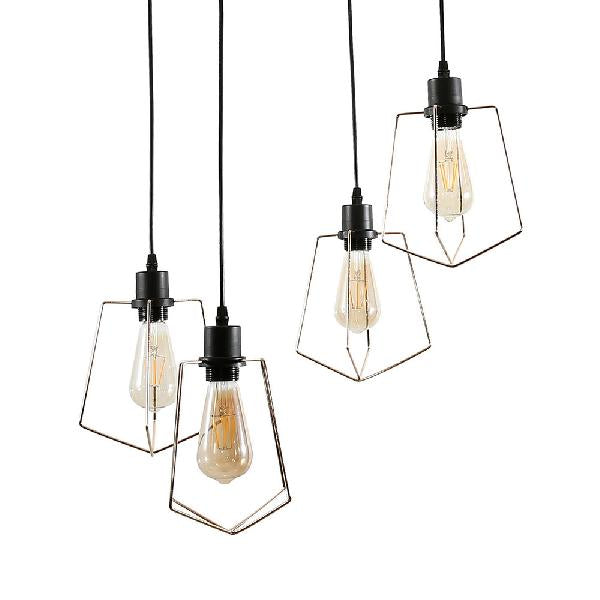 Wire Frame Vintage Style Metal Geometric Suspension Light - 4/6 Lights - Dining Room Hanging Lamp (Black/Gold)