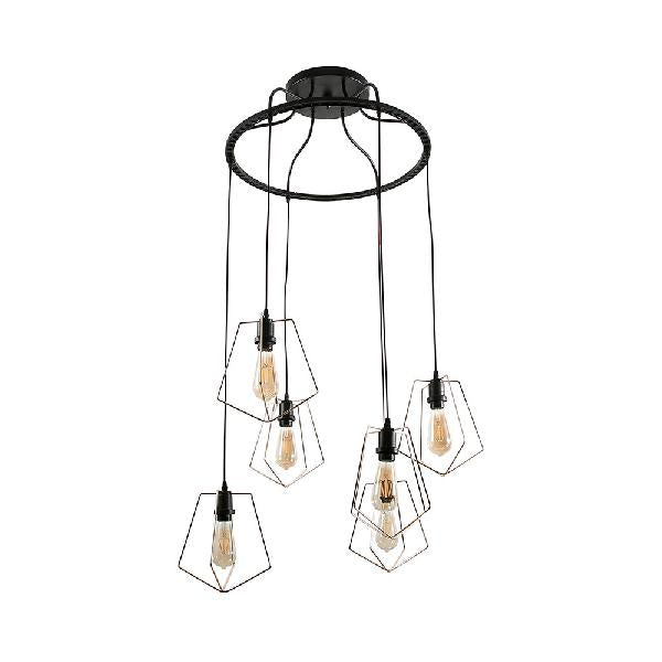 Wire Frame Vintage Style Metal Geometric Suspension Light - 4/6 Lights - Dining Room Hanging Lamp (Black/Gold)