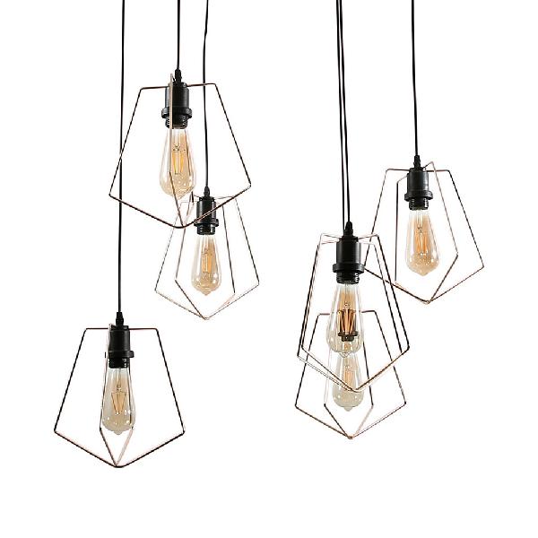 Vintage Style Geometric Metal Suspension Light With 4/6 Lights In Black/Gold For Dining Room 4 /