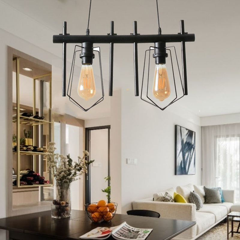 Vintage Black Metal Pendant Light | Stylish Caged Design | Hanging Fixture for Dining Table