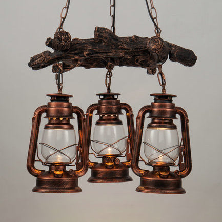 Coastal Bronze/Copper 3-Light Kerosene Clear Glass Chandelier - Dining Room Pendant Lighting