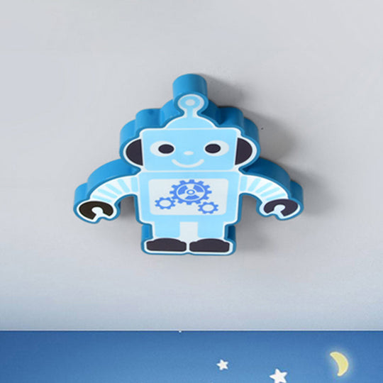 Lampe robot pour enfants - Luminaire LED à encastrer en forme de dessin animé en jaune/bleu/vert