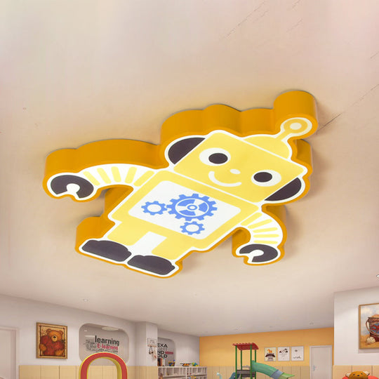 Robot Kinder Lamp - LED Cartoon Flush Mount Fixture in Yellow/Blue/Green