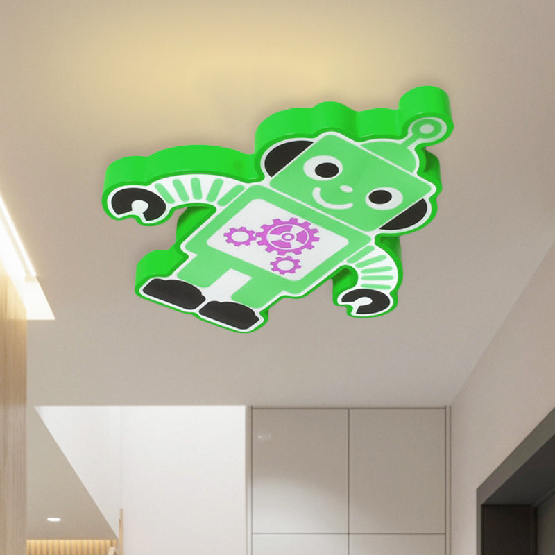 Robot Kinder Lamp - LED Cartoon Flush Mount Fixture in Yellow/Blue/Green