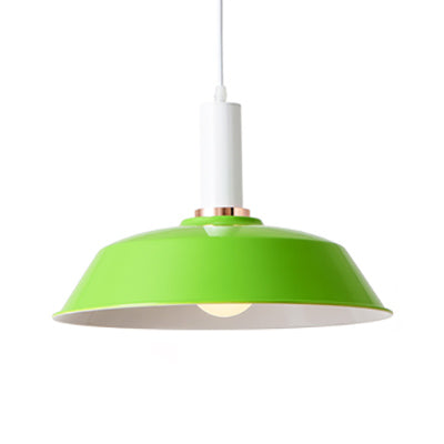 Sleek Green Barn Suspended Light: Modernist Metallic Living Room Hanging Lamp