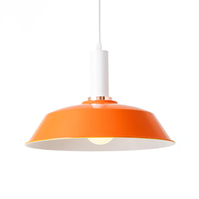 Modernist Style Metallic Barn Suspended Light: Light & Dark Green 1 Living Room Hanging Lamp Orange