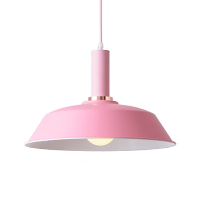 Modernist Style Metallic Barn Suspended Light: Light & Dark Green 1 Living Room Hanging Lamp Pink