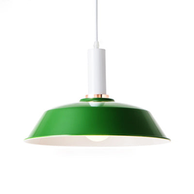 Modernist Style Metallic Barn Suspended Light: Light & Dark Green 1 Living Room Hanging Lamp