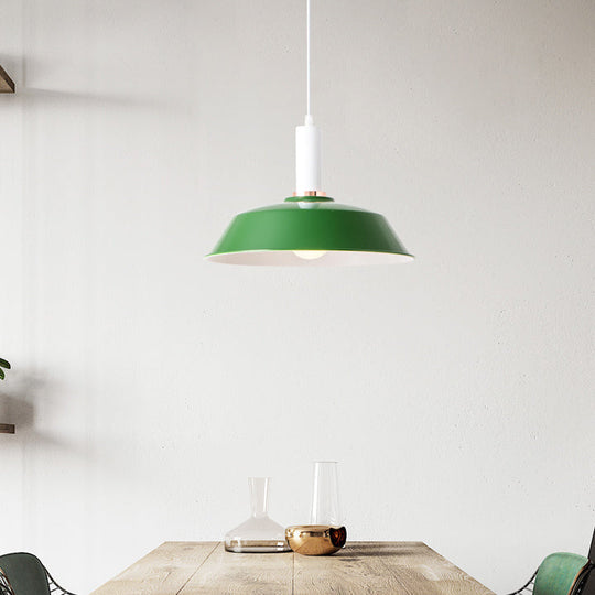 Sleek Green Barn Suspended Light: Modernist Metallic Living Room Hanging Lamp