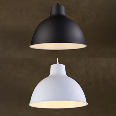 Industrial Aluminum Dome Pendant Light In Black/White For Dining Room Suspension