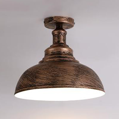 Antique Iron Semi-Flush Ceiling Light With 1 Head - Bowl Dining Table Rust Fixture 11.5/16 Diameter