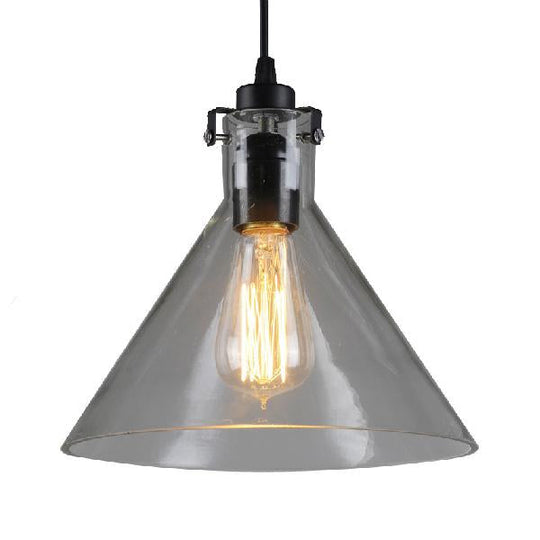 1-Light Cone Shaped Pendant Lighting - Factory Black with Yellow, Clear, or Smoked Glass - Hanging Light Fixture