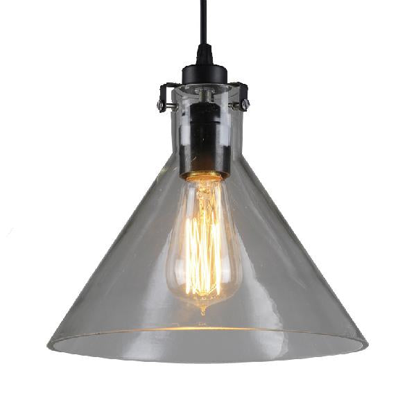 1-Light Cone Pendant Lighting In Factory Black With Yellow Clear Or Smoked Glass - Hanging Light