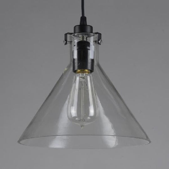 1-Light Cone Shaped Pendant Lighting - Factory Black with Yellow, Clear, or Smoked Glass - Hanging Light Fixture