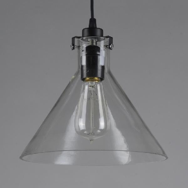 1-Light Cone Pendant Lighting In Factory Black With Yellow Clear Or Smoked Glass - Hanging Light