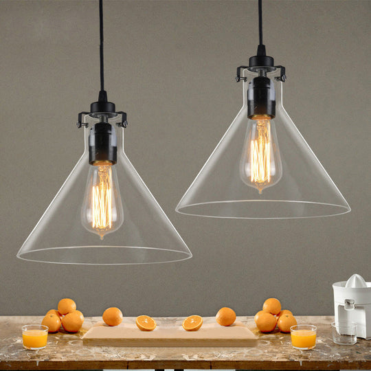 1-Light Cone Shaped Pendant Lighting - Factory Black with Yellow, Clear, or Smoked Glass - Hanging Light Fixture