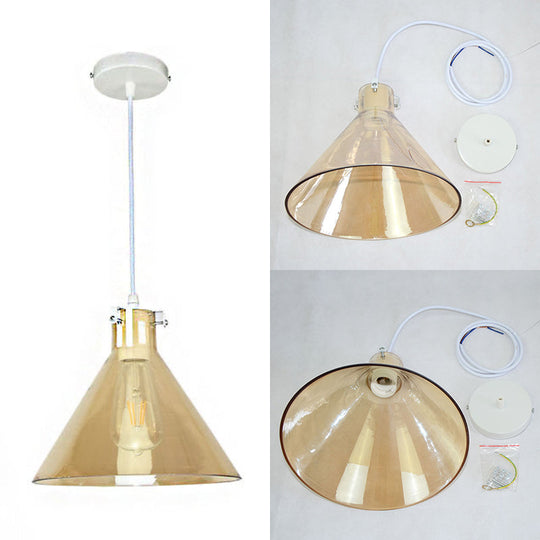 1-Light Cone Shaped Pendant Lighting - Factory Black with Yellow, Clear, or Smoked Glass - Hanging Light Fixture