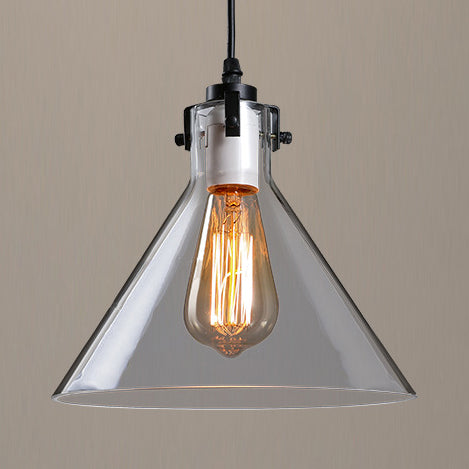 1-Light Cone Pendant Lighting In Factory Black With Yellow Clear Or Smoked Glass - Hanging Light