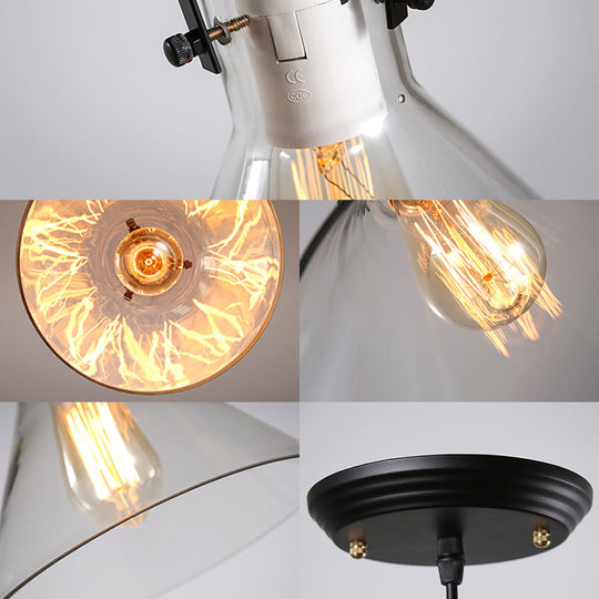 1-Light Cone Pendant Lighting In Factory Black With Yellow Clear Or Smoked Glass - Hanging Light