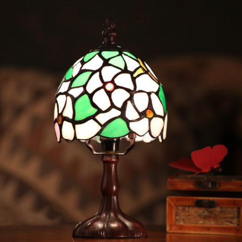 Tiffany Style Stained Glass Coffee Table Lamp With Light Bowl - Dark Finish