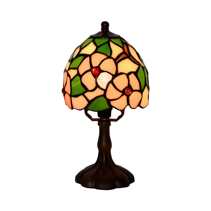 Tiffany Style Stained Glass Coffee Table Lamp With Light Bowl - Dark Finish