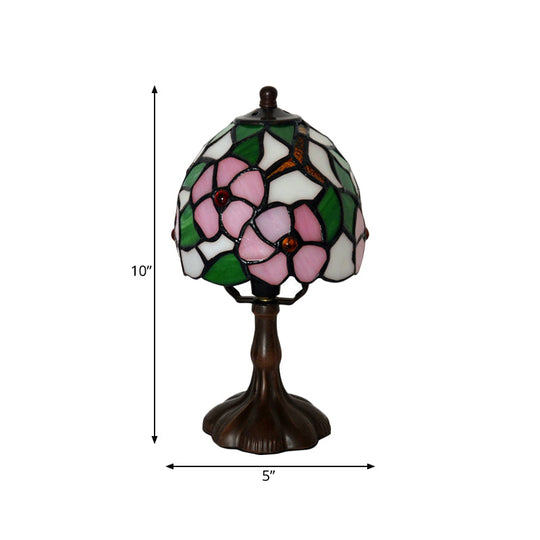 Tiffany Style Stained Glass Coffee Table Lamp With Light Bowl - Dark Finish