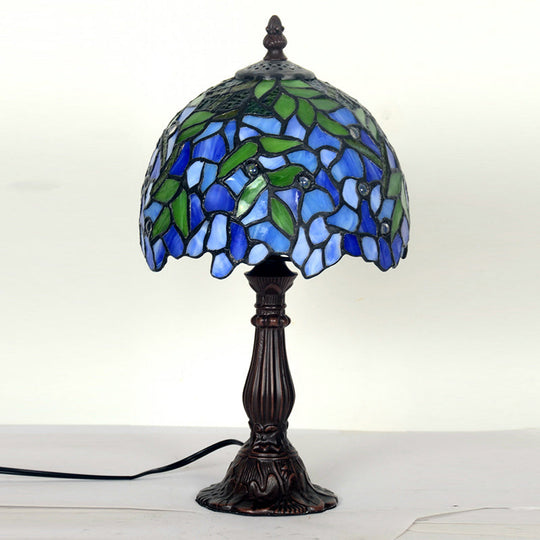 Tiffany Glass Dome Shade Night Light Coffee Table Lamp With Leaf Pattern