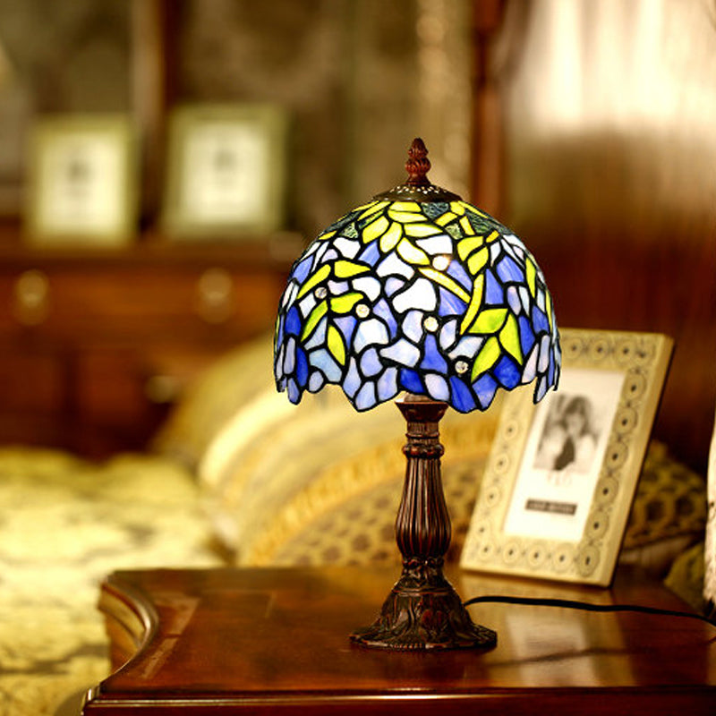 Tiffany Glass Dome Shade Night Light Coffee Table Lamp With Leaf Pattern