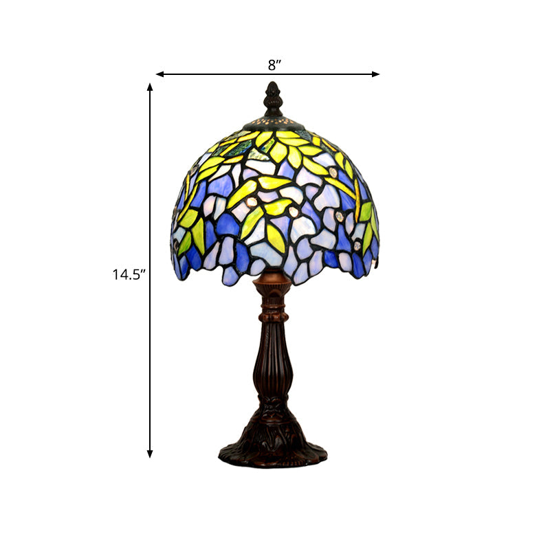 Tiffany Glass Dome Shade Night Light Coffee Table Lamp With Leaf Pattern