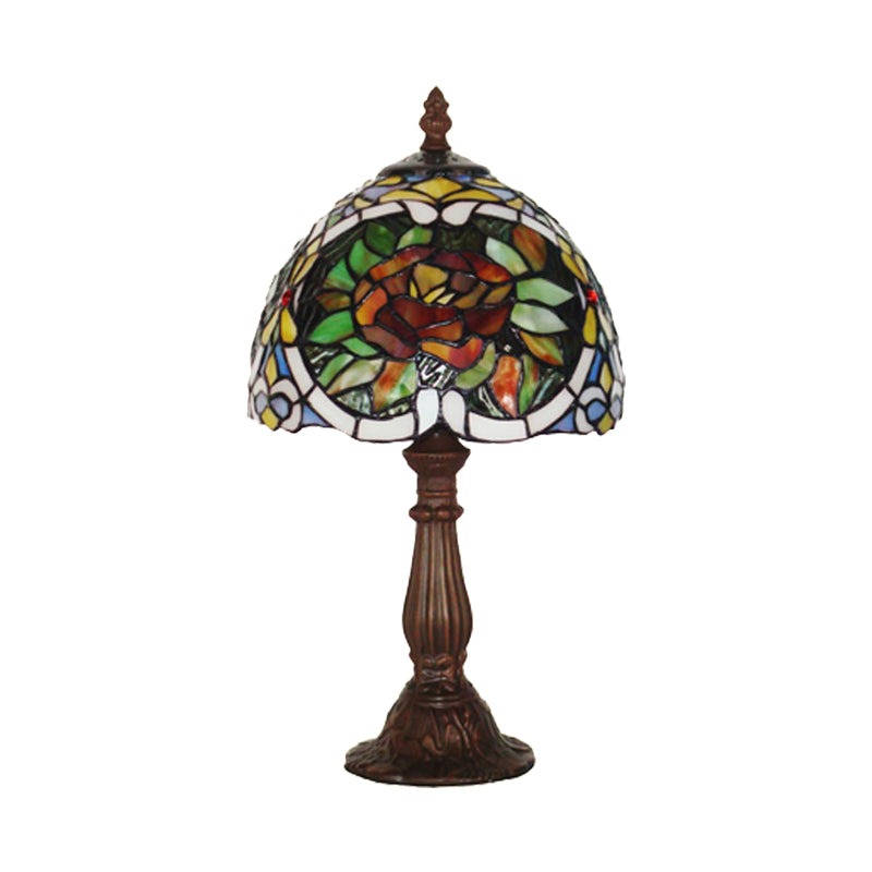 Rose Blossom Stained Glass Night Lamp - Tiffany-Style Bronze Finish Bedroom Table Light