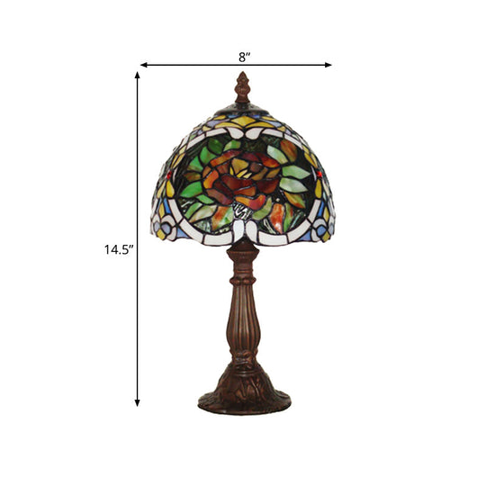 Rose Blossom Stained Glass Night Lamp - Tiffany-Style Bronze Finish Bedroom Table Light