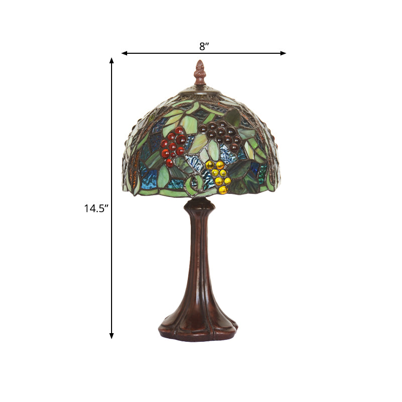 1-Light Tiffany Coffee Bedside Lamp With Stained Glass Dome Shade And Grapes Pattern Night Light