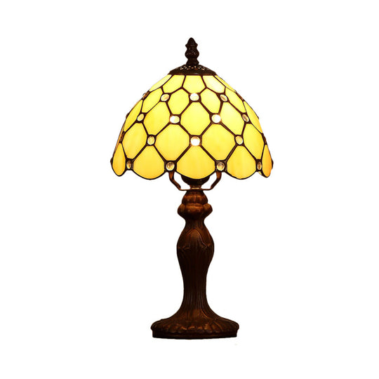 Tiffany Style Glass Table Lamp - Single-Bulb Nightstand Light With Dark Brown Base Ideal For Bedroom