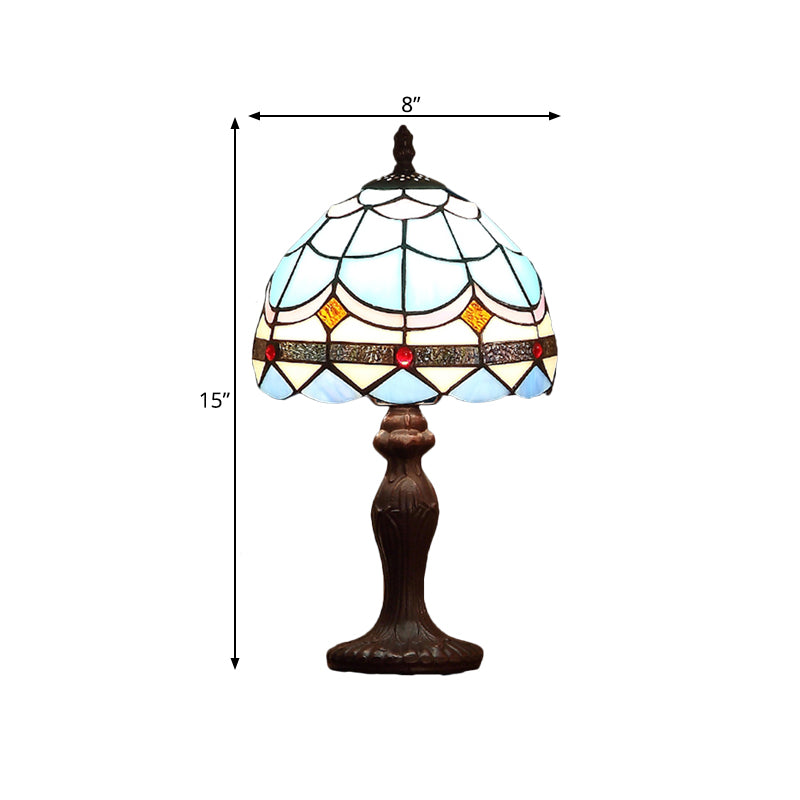 Mediterranean 1-Light Stained Glass Table Lamp With Wave-Pattern Dark Brown Nightstand Light