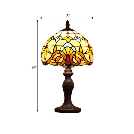 Baroque Dark Coffee Domed Table Lamp With Spikelet-Pattern Stained Glass