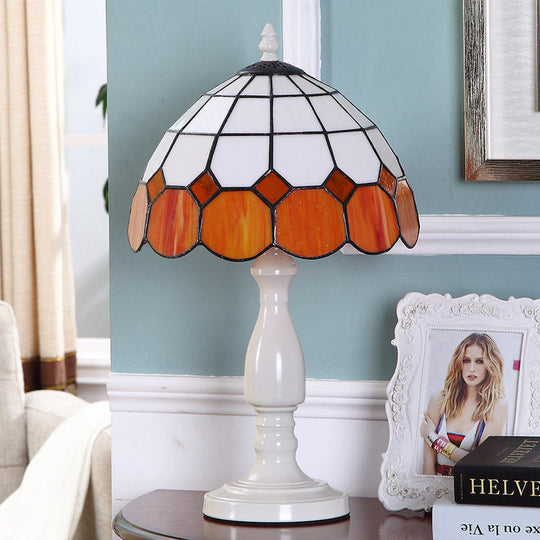 Baroque Gridded Dome Shade Orange-White Stained Glass Night Light Orange