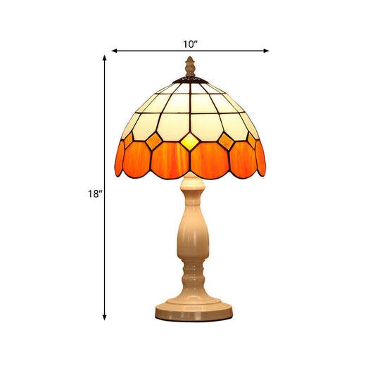 Baroque Gridded Dome Shade Orange-White Stained Glass Night Light