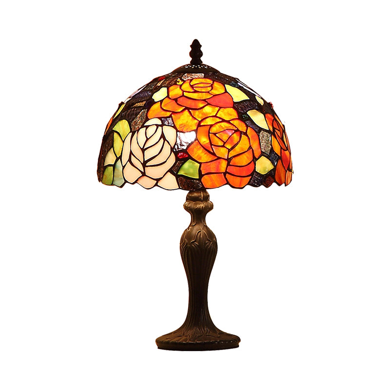 Dark Brown Tiffany Stained Glass Blossom Table Lamp - 1-Light Nightstand Light