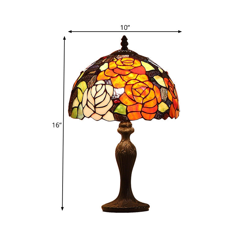 Dark Brown Tiffany Stained Glass Blossom Table Lamp - 1-Light Nightstand Light