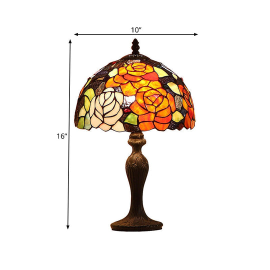 Dark Brown Tiffany Stained Glass Blossom Table Lamp - 1-Light Nightstand Light