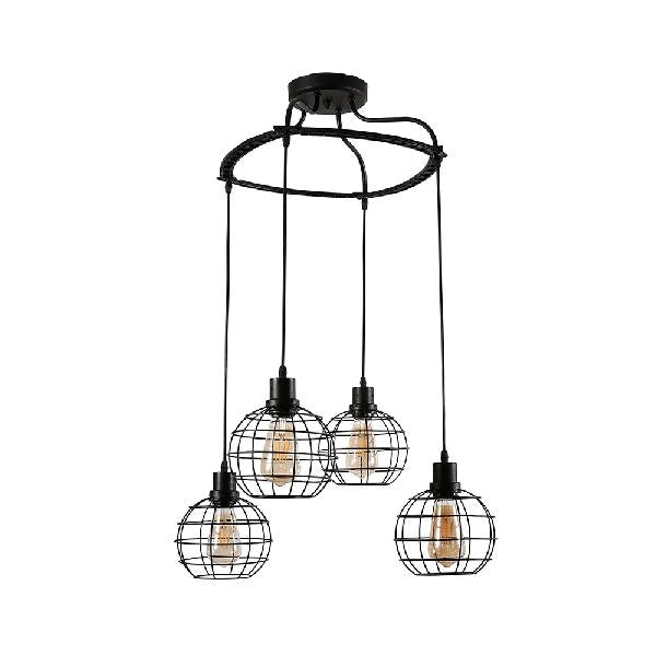 Vintage Black Wire Cage Ceiling Light with Globe Shade, 3/4/5 Head Options