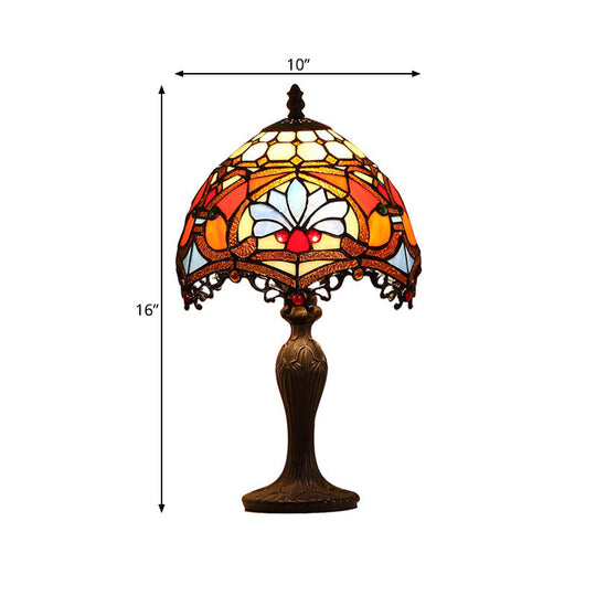 Dark Brown Tiffany Style Living Room Table Lamp With Painted Parrot Cut Glass Shade