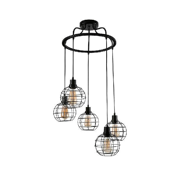 Vintage Black Wire Cage Ceiling Light with Globe Shade, 3/4/5 Head Options