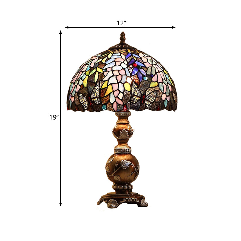 Baroque Brown Gourd Table Lamp With Stained Glass Shade - Resin Nightstand Lighting (1 Bulb)