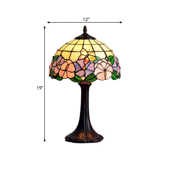 Tiffany Grid Shade Table Lamp: Hand-Crafted Glass 1-Light Night Light With Flower And Butterfly