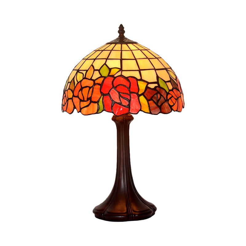 Stunning Tiffany Roseborder Stained Glass Night Lamp With Grid Lampshade - Coffee Table Lighting