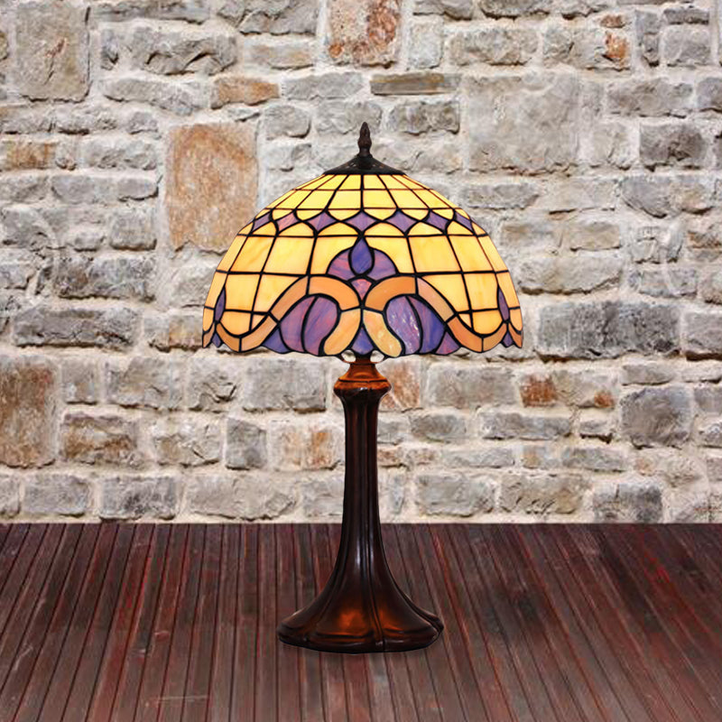 Tiffany Grid Patterned Stained Glass Bedside Night Light With Coffee Table Lighting