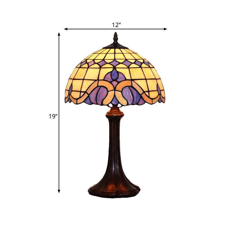 Tiffany Grid Patterned Stained Glass Bedside Night Light With Coffee Table Lighting